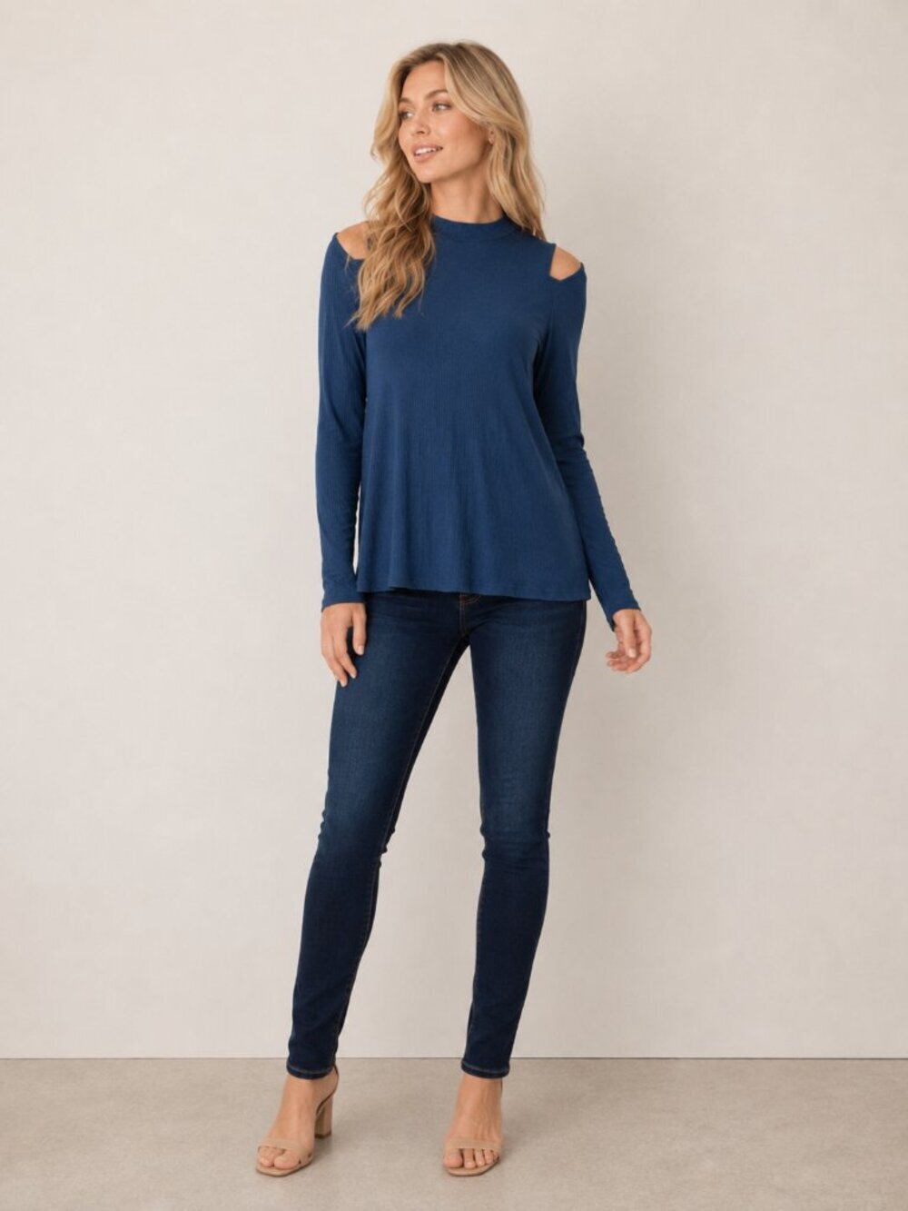 Banana Republic Ribbed Cold Shoulder Cut-out Top Navy Medium #A2565